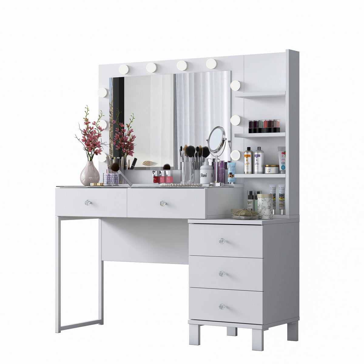 Norda Design Sminkebord Coquette, hvit, 40 × 120 × 141,8 cm
