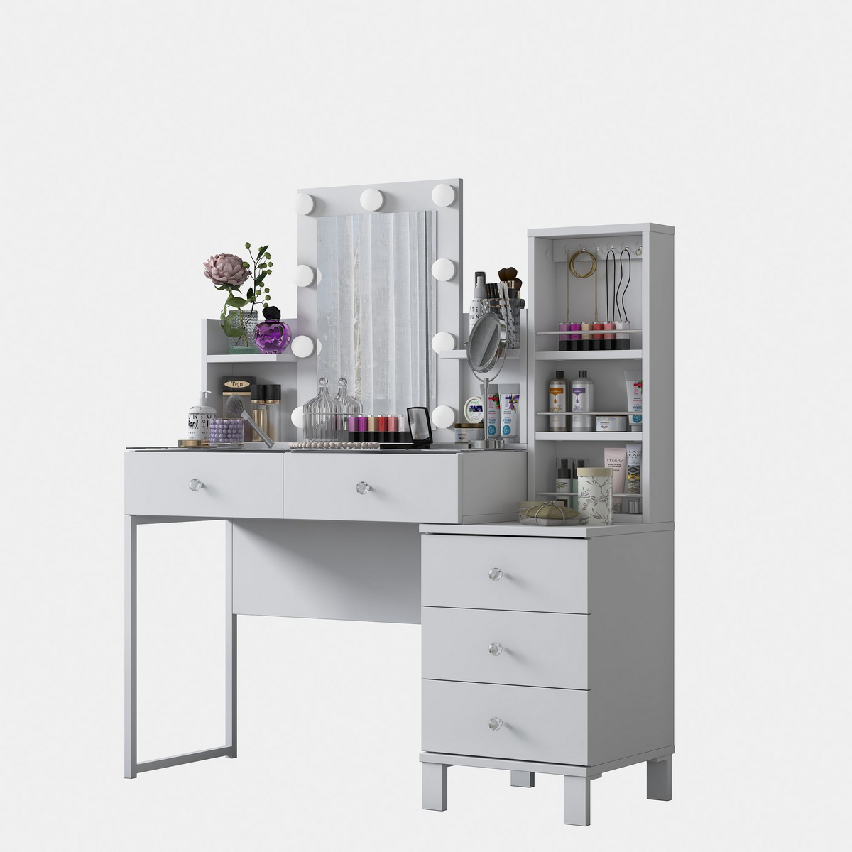 Norda Design Sminkebord Reflet, hvit, 40 × 120 × 136,8 cm