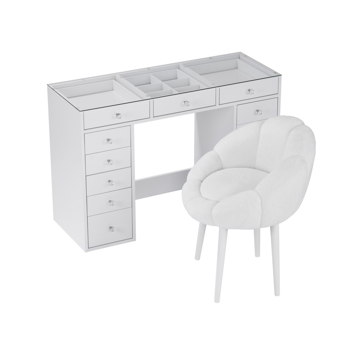 Norda Design Sminkebord og stol, 2 deler Eloria, hvit, 44,5 × 120 × 79,8 cm