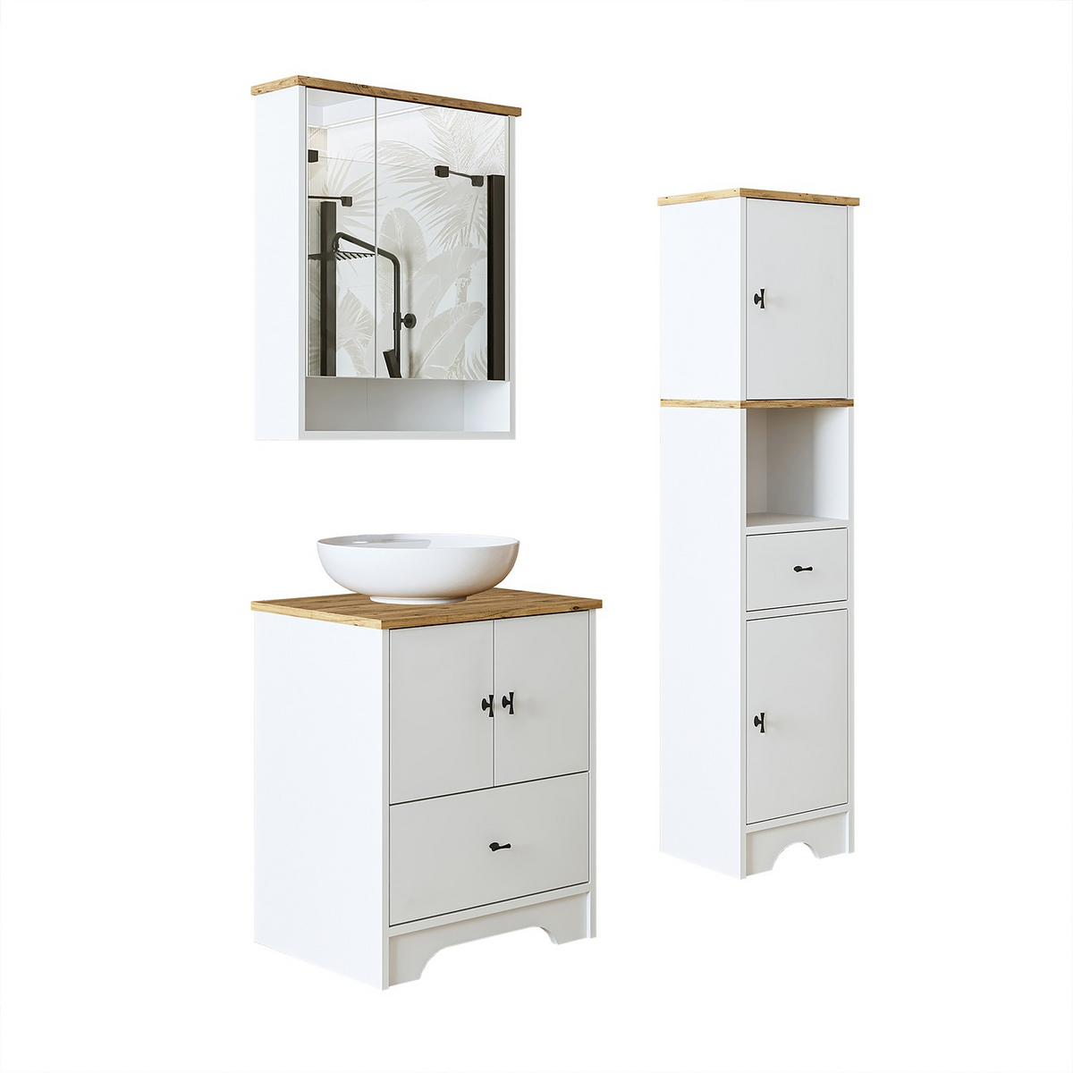 Norda Design Servantskap og speil, 3 deler Reflecta Trio, matthvit, 17 × 62 × 75 cm