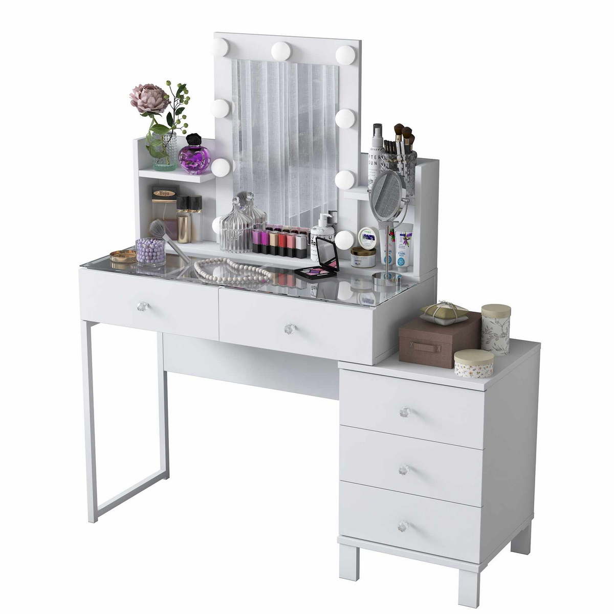 Norda Design Sminkebord Elegance, hvit, 40 × 120 × 136,8 cm