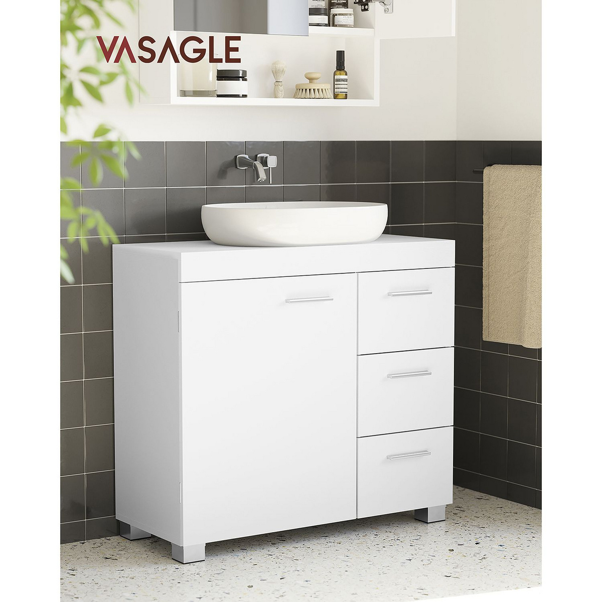 VASAGLE baderomsskap, 3 skuffer, 2 rom, 30 × 70 × 64 cm, BBK503