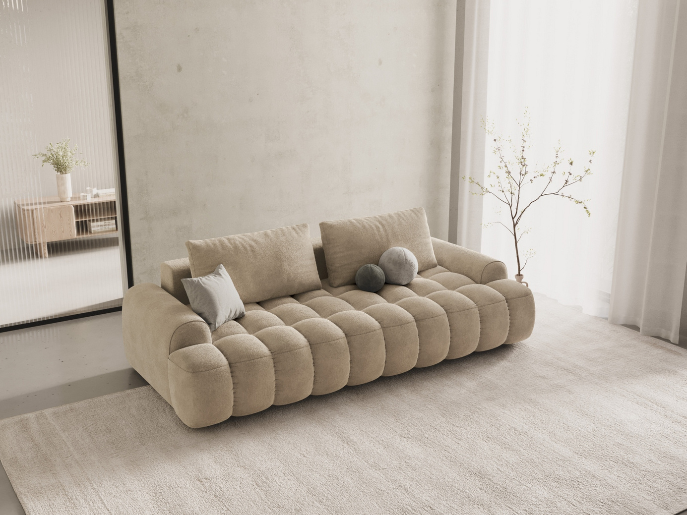 Cosmopolitan Design fløyelssovesofa med oppbevaring, "Linz", 4-seter, 250 × 100 × 84 cm, Vogue, svarte plastben