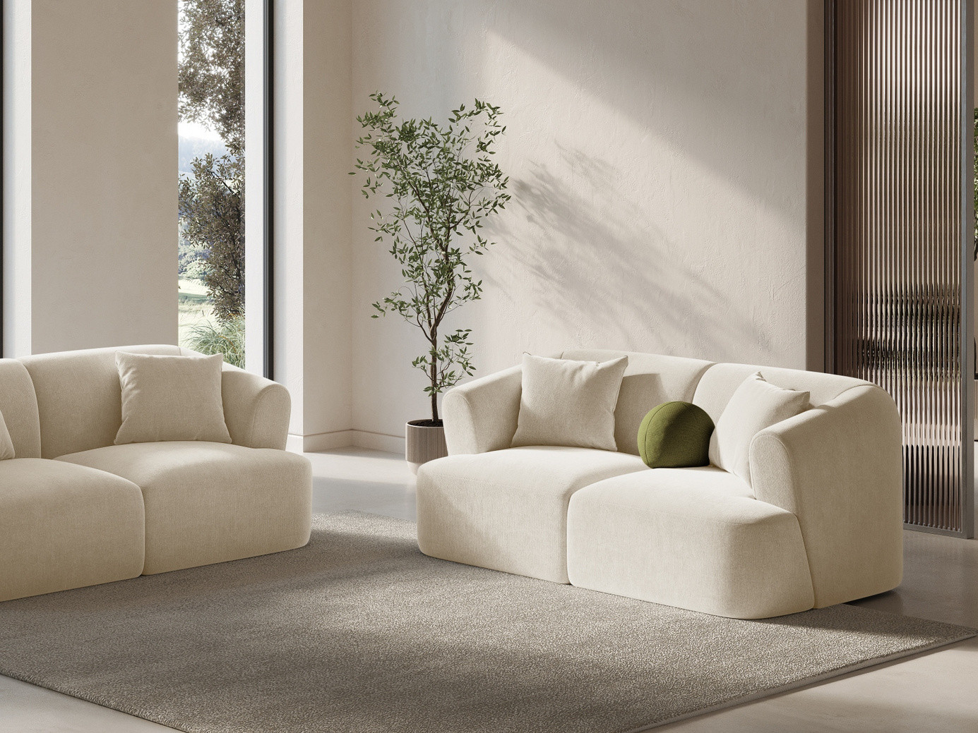Cosmopolitan Design fløyelsmodulsofa, "Campi", 2-seter, 180 × 90 × 70 cm, Vogue, svarte plastben