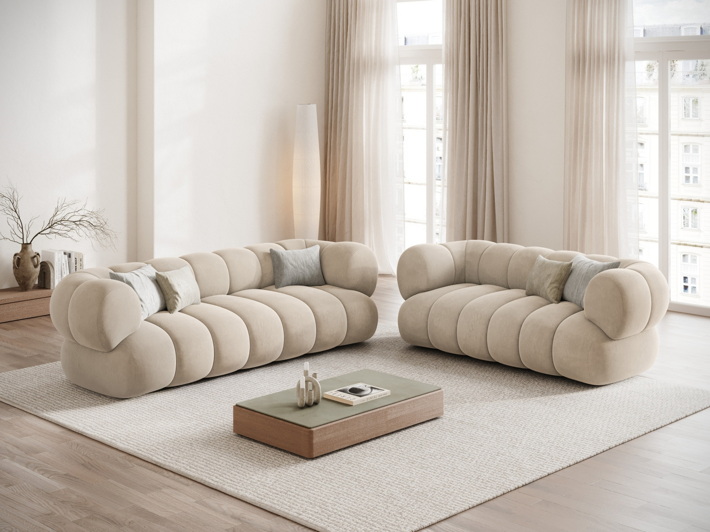Cosmopolitan Design fløyelssofa, "Koge", 2-seter, 180 × 95 × 70 cm, Vogue, svarte plastben