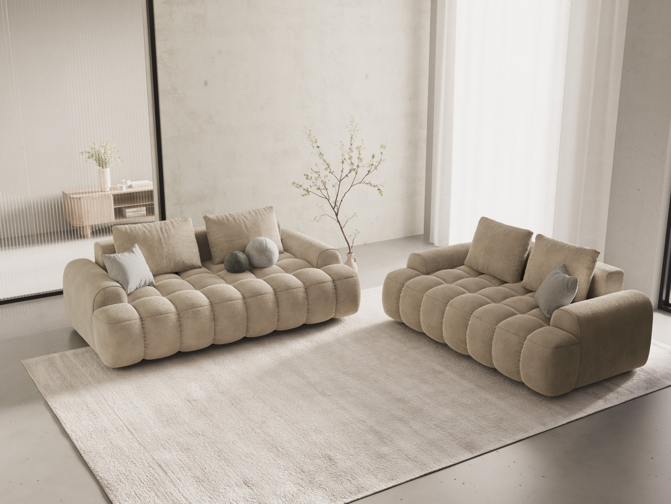 Cosmopolitan Design fløyelssofa, "Linz", 2-seter, 175 × 100 × 84 cm, Vogue, svarte plastben