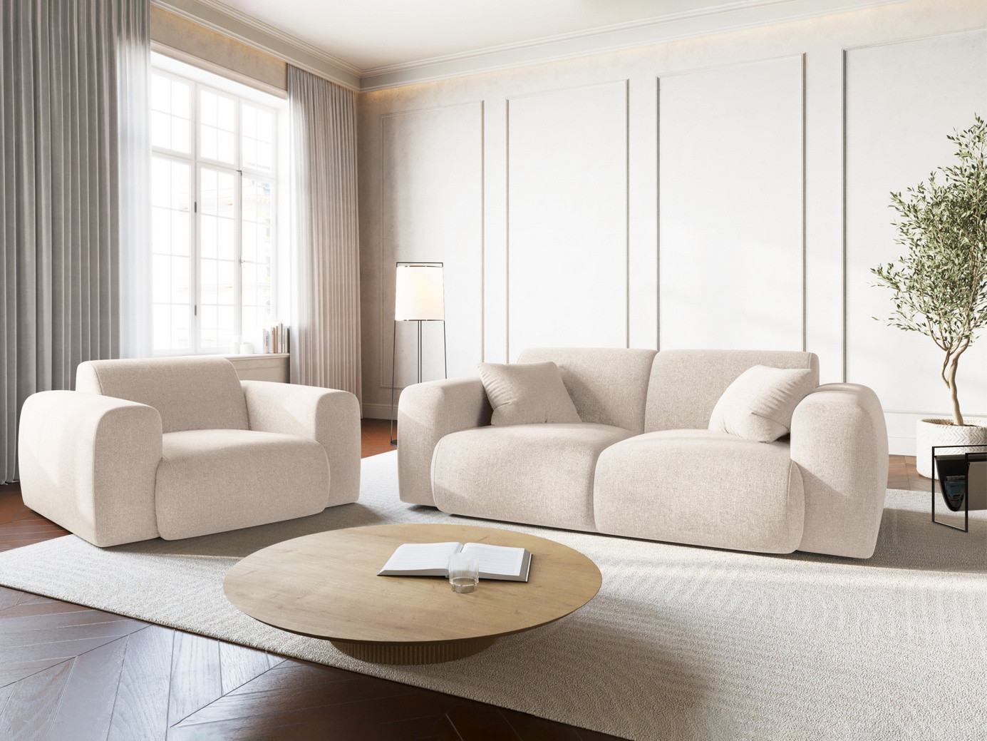 Cosmopolitan Design sofa, "Nolio", 2-seter, 170 × 95 × 72 cm, Haga, svarte plastben