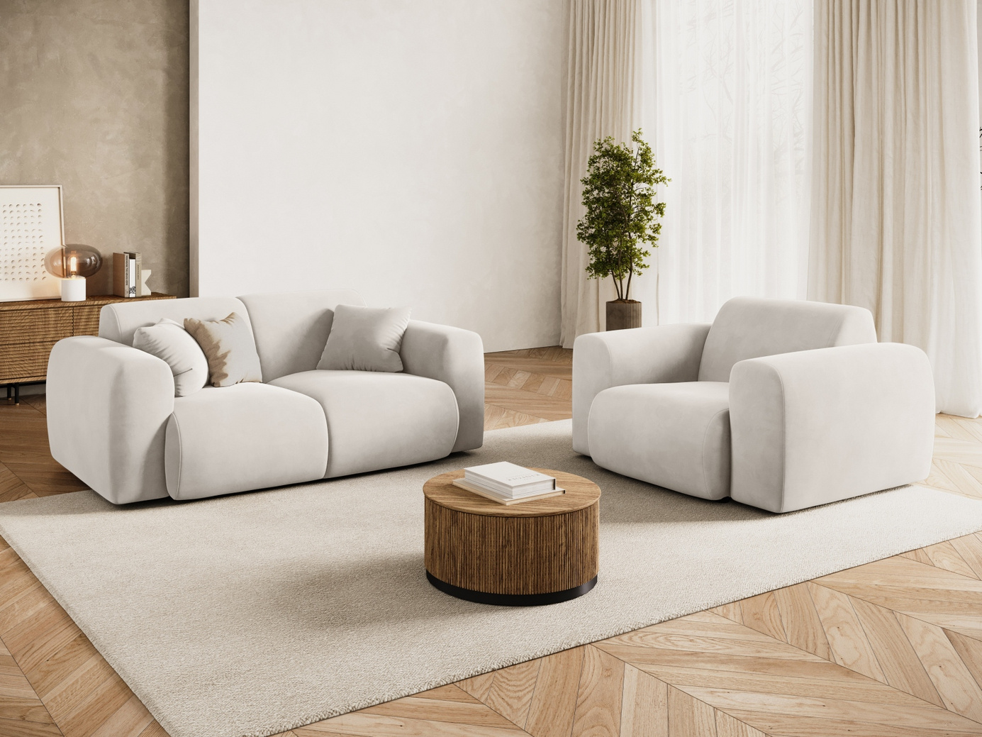 Cosmopolitan Design fløyelssofa, "Nolio", 2-seter, 170 × 95 × 72 cm, Casino, svarte plastben