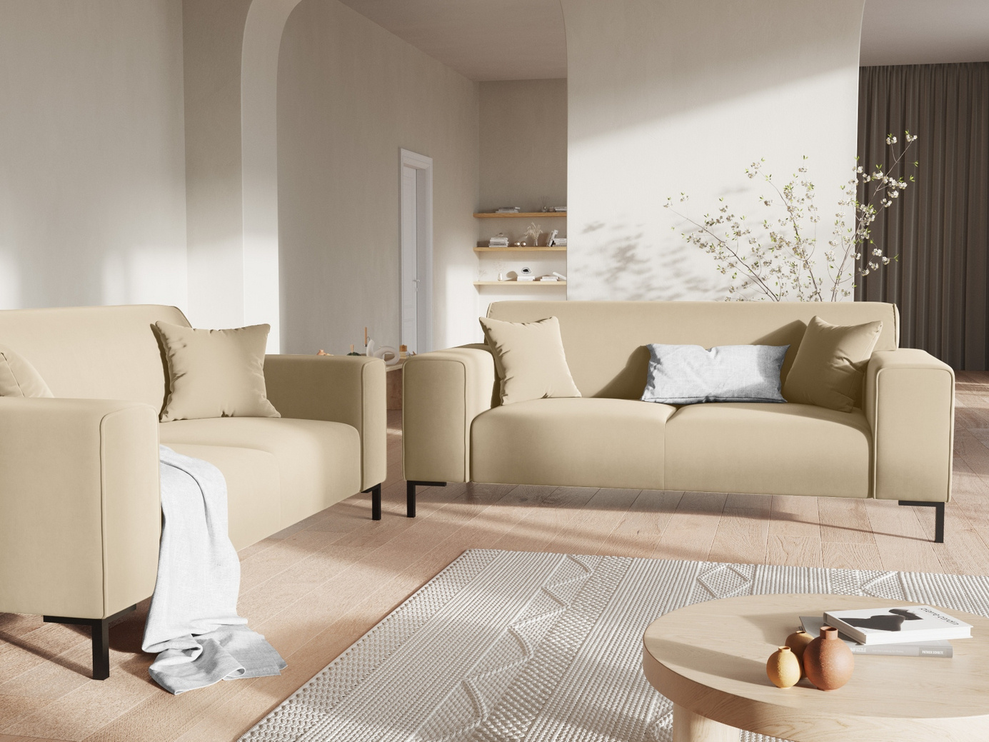 Cosmopolitan Design fløyelssofa, "Siena", 2-seter, 174 × 92 × 69 cm, Salvador, svarte plastben