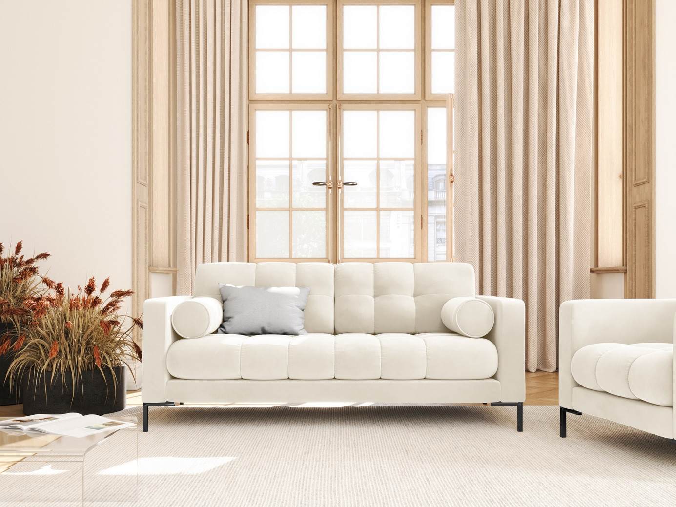 Cosmopolitan Design fløyelssofa, "Bali", 2-seter, 152 × 96 × 75 cm, Bluvel, svarte metallben