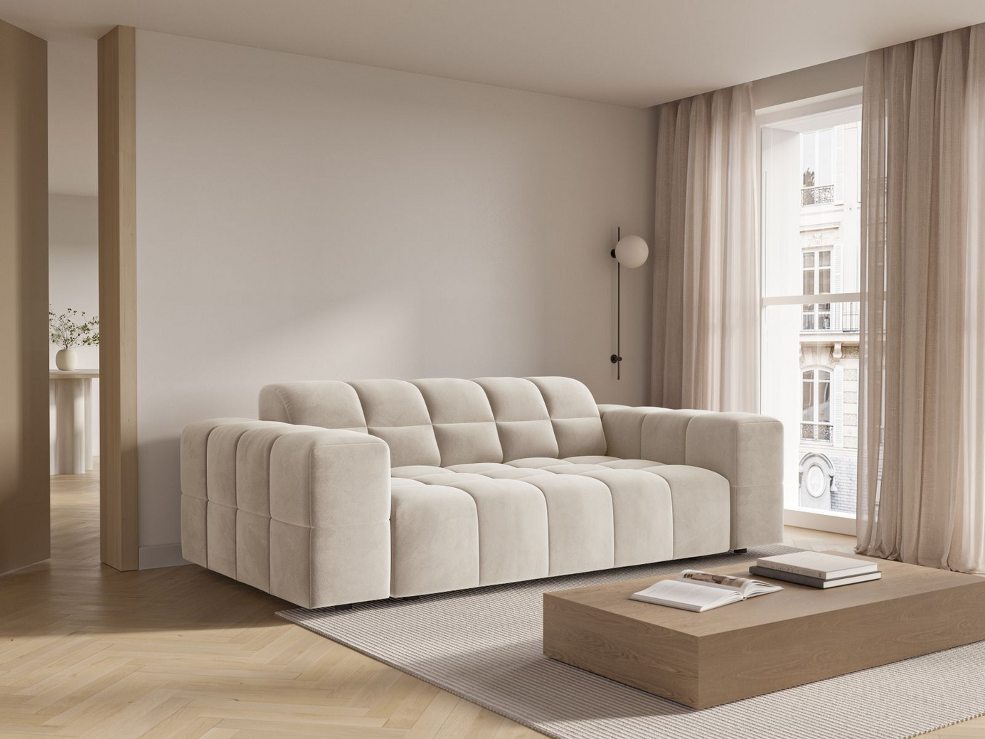 Cosmopolitan Design fløyelssofa, "Chicago", 2-seter, 178 × 102 × 78 cm, Bluvel, svarte plastben