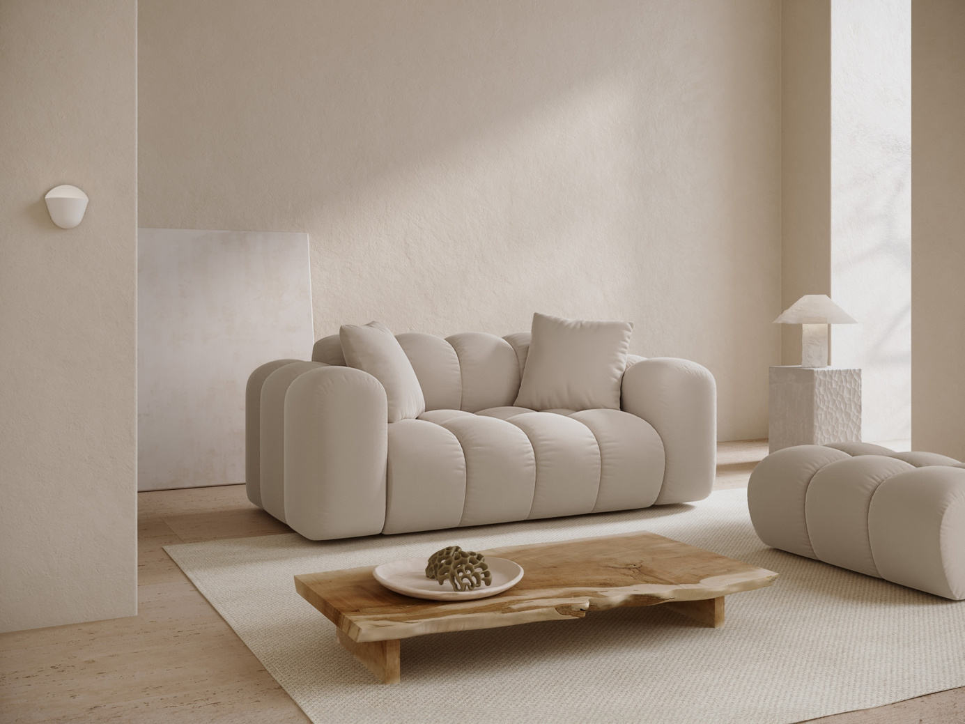 Cosmopolitan Design fløyelssofa, "Treno", 2-seter, 180 × 94 × 70 cm, Bluvel, svarte plastben