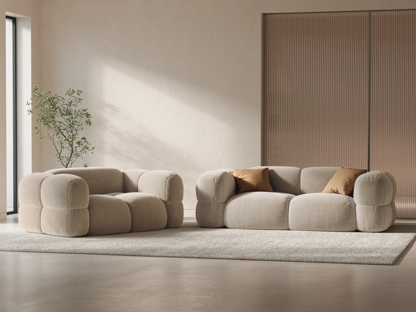 Cosmopolitan Design fløyelssofa, "Loretto", 3-seter, 210 × 100 × 68 cm, Vogue, svarte plastben