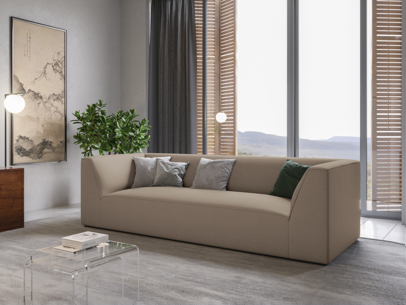 Cosmopolitan Design sofa, "Siena", 3-seter, 232 × 92 × 69 cm, Ottawa, svarte plastben