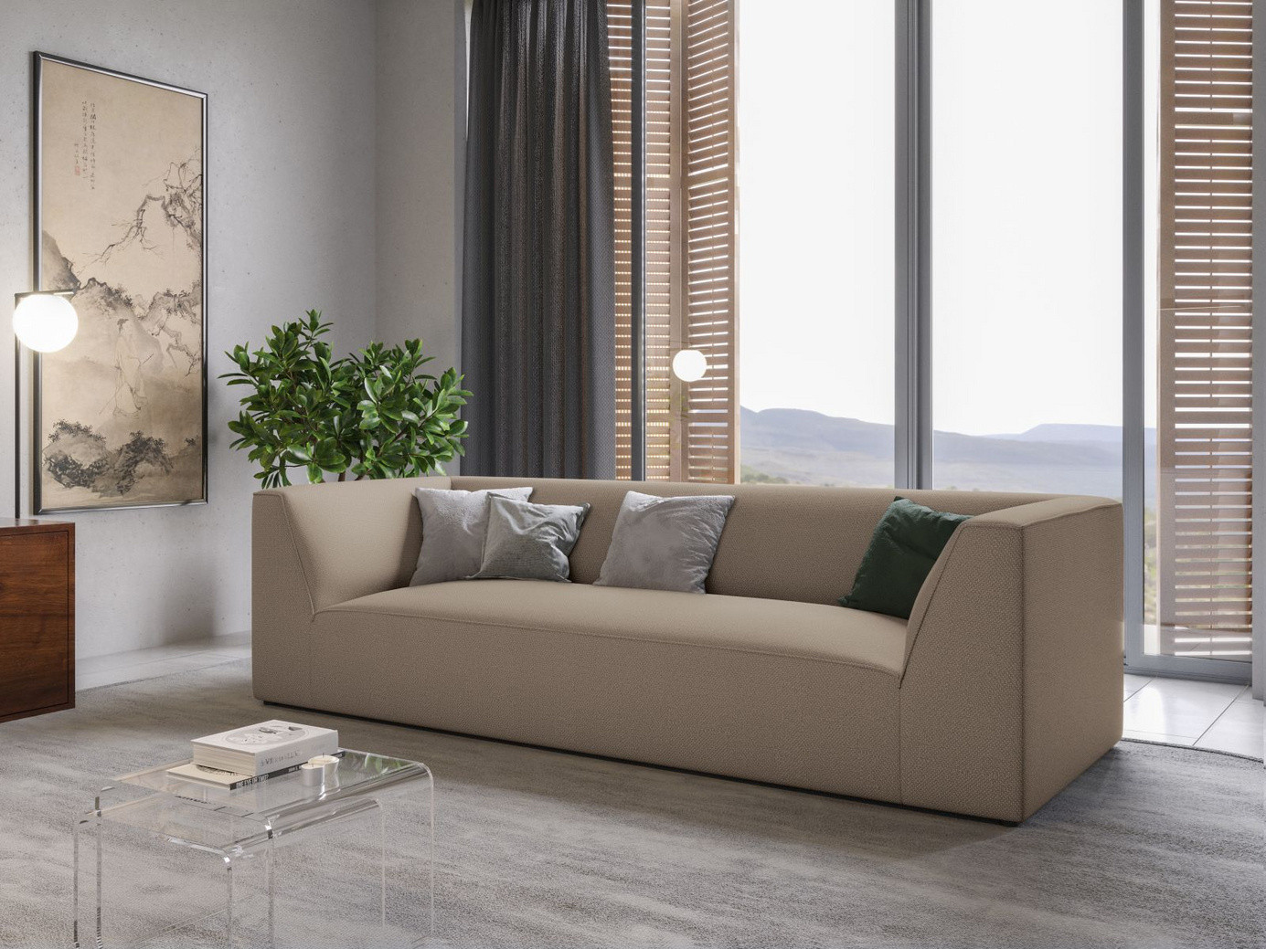 Cosmopolitan Design sofa, "Siena", 3-seter, 232 × 92 × 69 cm, Ottawa, svarte plastben