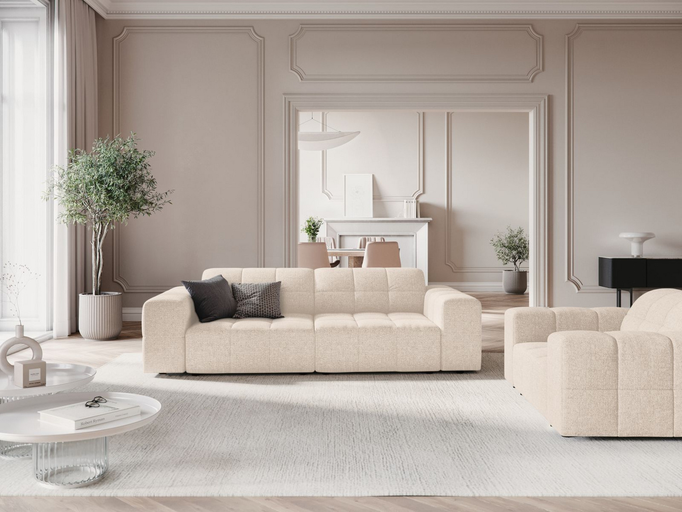 Cosmopolitan Design sofa, "Chicago", 3-seter, 212 × 102 × 78 cm, Haga, svarte plastben
