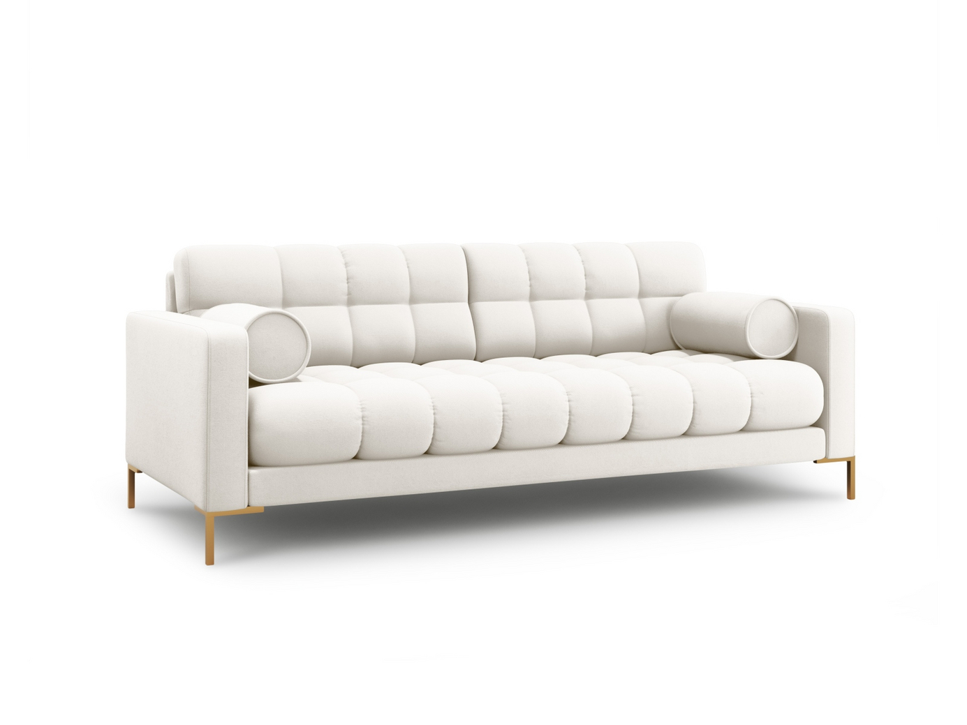 Cosmopolitan Design sofa, "Bali", 3-seter, 177 × 96 × 75 cm, Neve, gullfargede metallben
