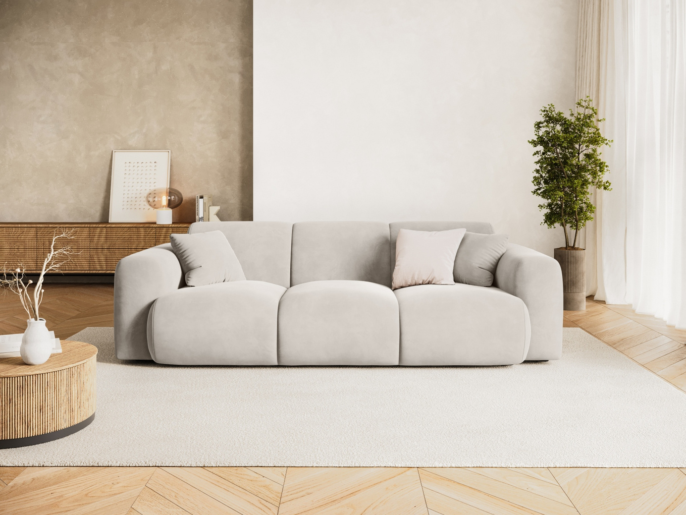 Cosmopolitan Design fløyelssofa, "Nolio", 3-seter, 235 × 95 × 72 cm, Casino, svarte plastben