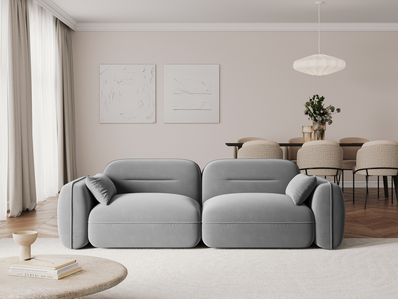Cosmopolitan Design fløyelsmodulsofa, "Sydney", 3-seter, 230 × 90 × 70 cm, Casino, svarte plastben