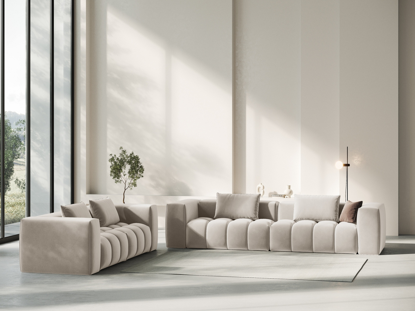 Cosmopolitan Design fløyelsmodulsofa, "Verona", 3-seter, 230 × 85 × 70 cm, Casino, svarte plastben