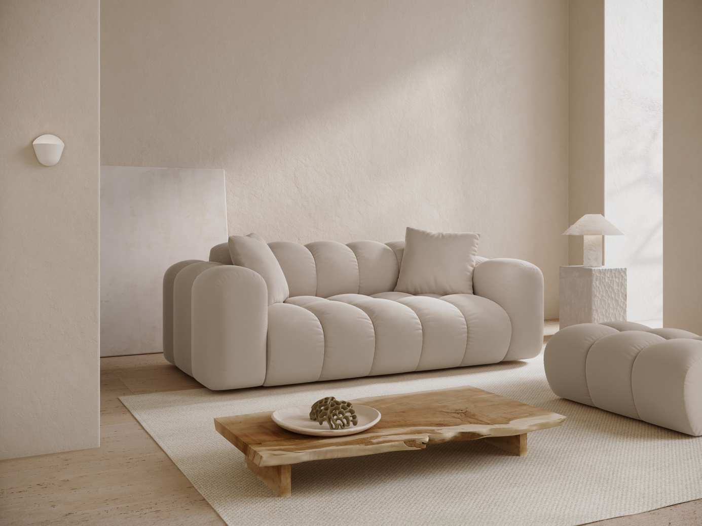 Cosmopolitan Design fløyelssofa, "Treno", 3-seter, 210 × 94 × 70 cm, Bluvel, svarte plastben