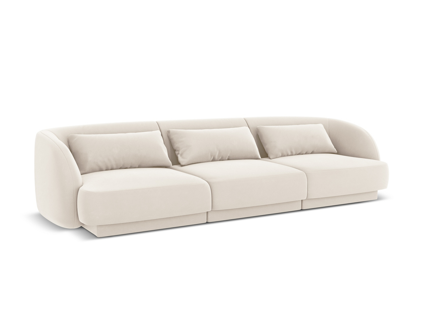 Cosmopolitan Design fløyelssofa, "Tulum", 3-seter, 255 × 90 × 70 cm, Bluvel, svarte plastben
