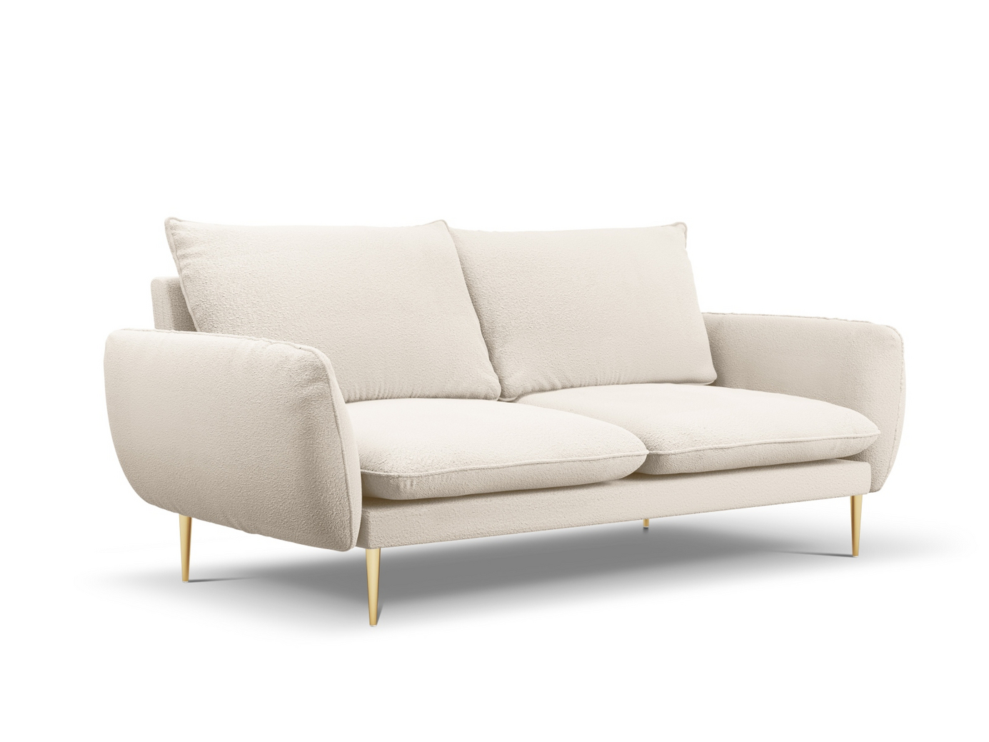 Cosmopolitan Design bouclé-sofa, "Vienna", 3-seter, 200 × 92 × 95 cm, Ascot, gullfargede metallben