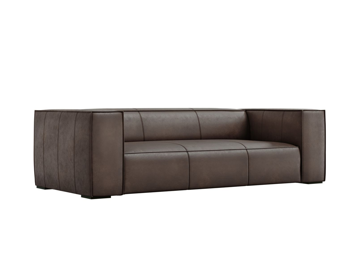 Cosmopolitan Design ekte skinn sofa, "Turin", 3-seter, 227 × 100 × 68 cm, Granada, ben i svart bøk