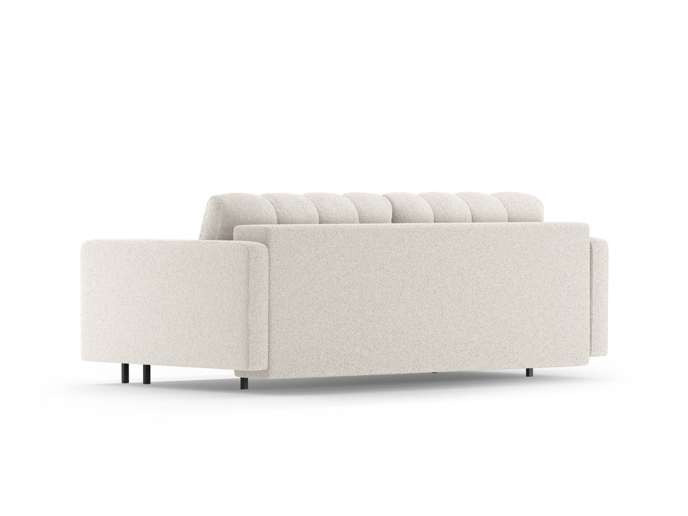 Cosmopolitan Design bouclé-sovesofa med oppbevaring, "Bali", 3-seter, 222 × 84 × 105 cm, Baloo, svarte metallben