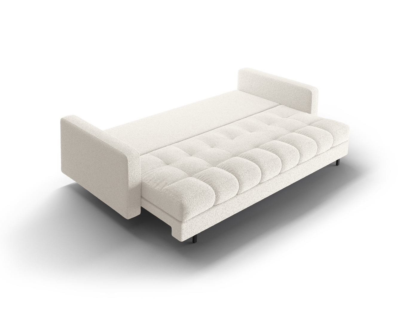 Cosmopolitan Design bouclé-sovesofa med oppbevaring, "Bali", 3-seter, 222 × 84 × 105 cm, Baloo, svarte metallben