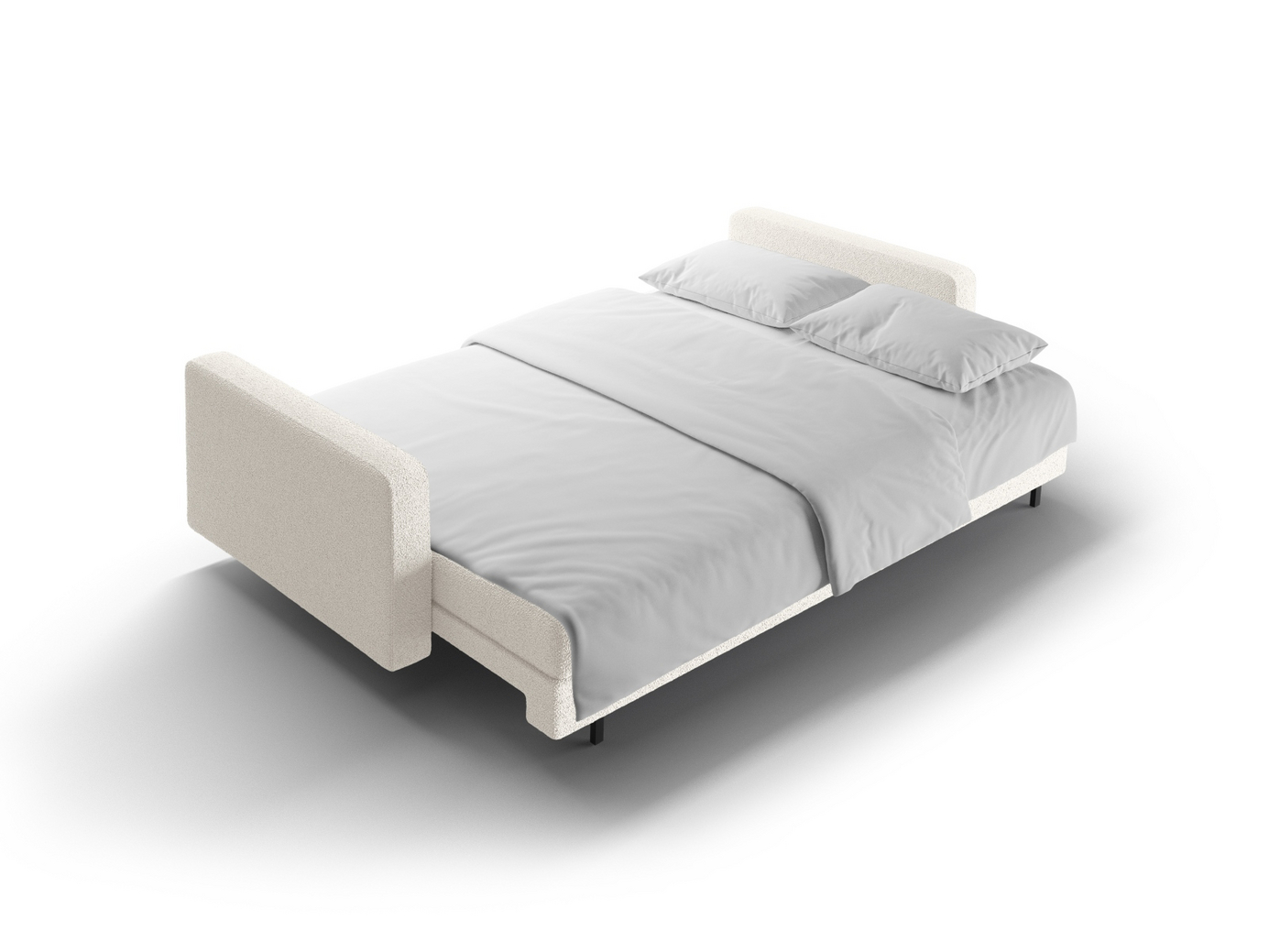 Cosmopolitan Design bouclé-sovesofa med oppbevaring, "Bali", 3-seter, 222 × 84 × 105 cm, Baloo, svarte metallben