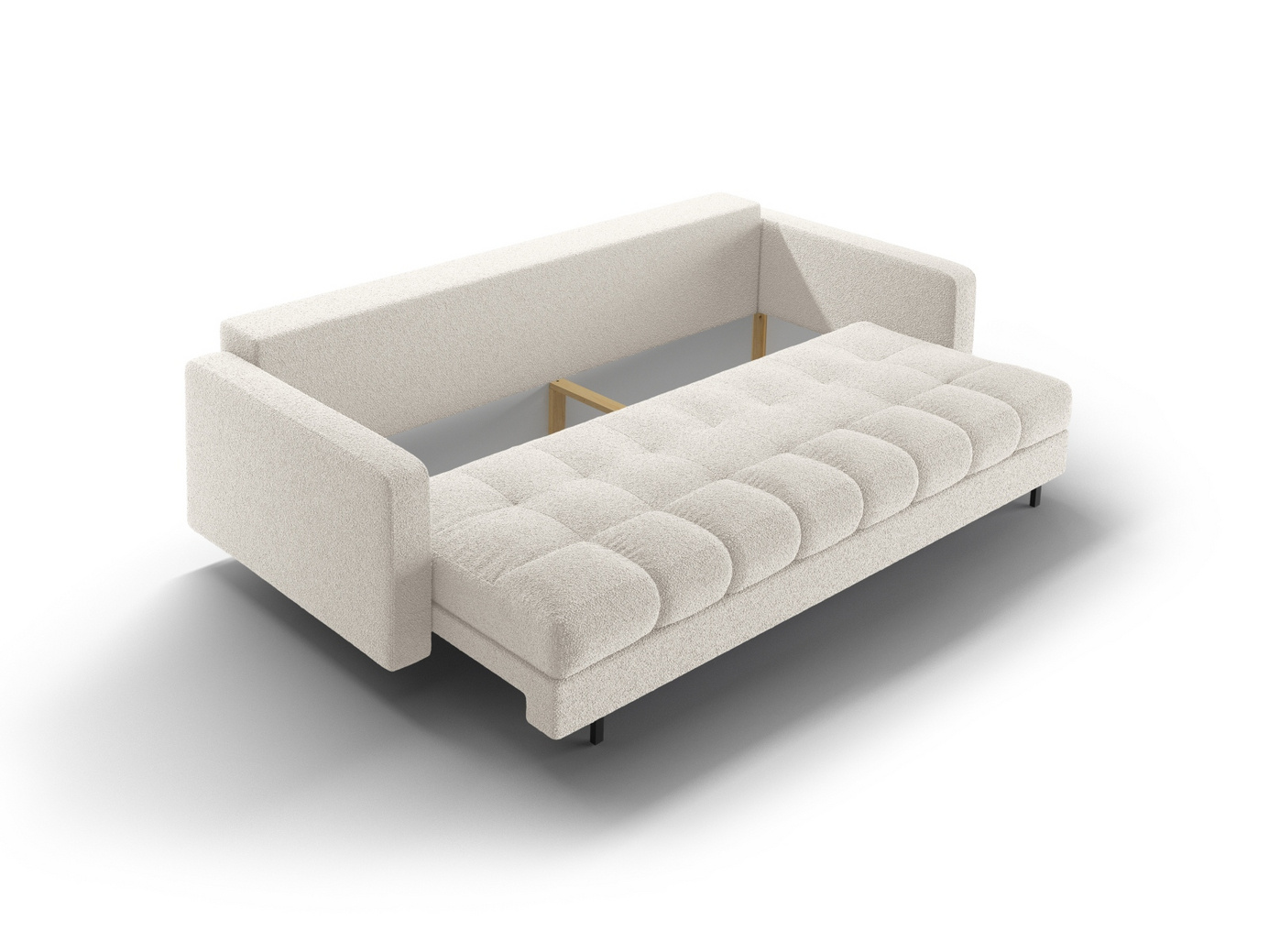 Cosmopolitan Design bouclé-sovesofa med oppbevaring, "Bali", 3-seter, 222 × 84 × 105 cm, Baloo, svarte metallben