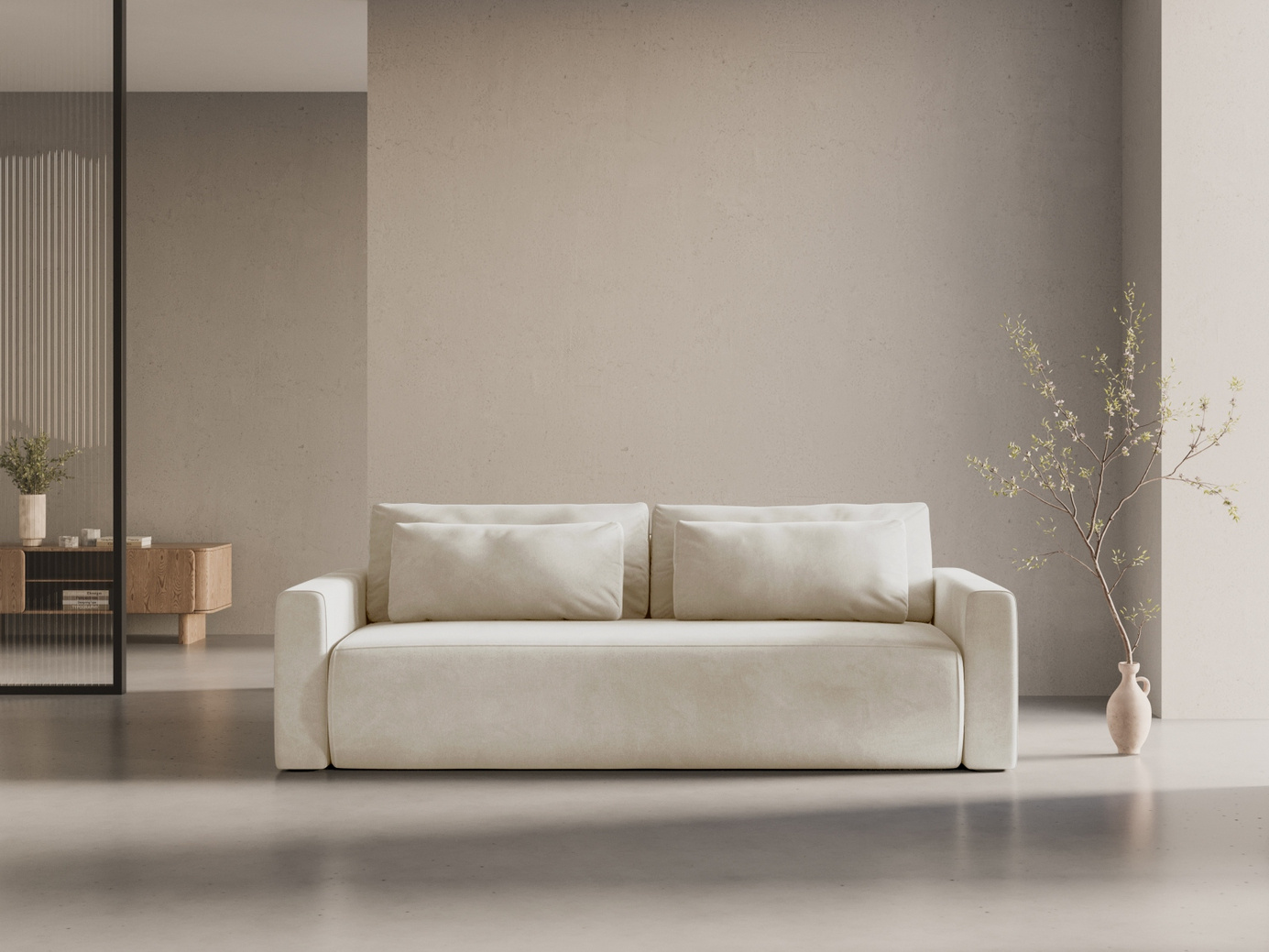 Cosmopolitan Design fløyelssovesofa med oppbevaring, "Belfast", 3-seter, 238 × 105 × 84 cm, Magic Velvet, svarte plastben