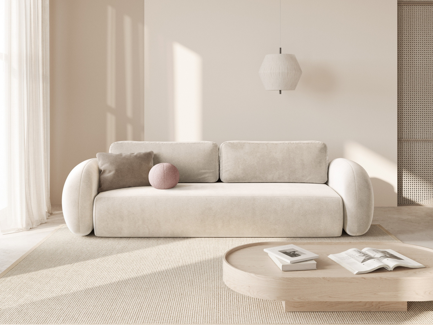 Cosmopolitan Design fløyelssovesofa med oppbevaring, "Tonale", 3-seter, 262 × 105 × 88 cm, Magic Velvet, svarte plastben