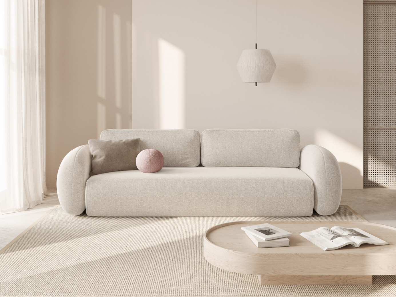 Cosmopolitan Design sovesofa med oppbevaring, "Tonale", 3-seter, 262 × 105 × 88 cm, Eden 10, svarte plastben