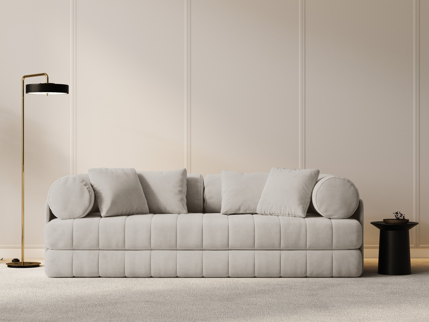 Cosmopolitan Design fløyelssovesofa, "Kemi", 3-seter, 206 × 95 × 70 cm, Salvador, svarte metallben