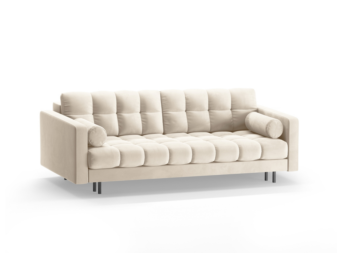 Cosmopolitan Design fløyelssovesofa med oppbevaring, "Bali", 3-seter, 222 × 84 × 105 cm, Bluvel, svarte metallben