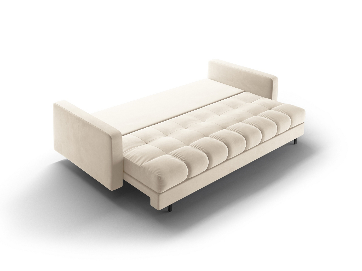 Cosmopolitan Design fløyelssovesofa med oppbevaring, "Bali", 3-seter, 222 × 84 × 105 cm, Bluvel, svarte metallben