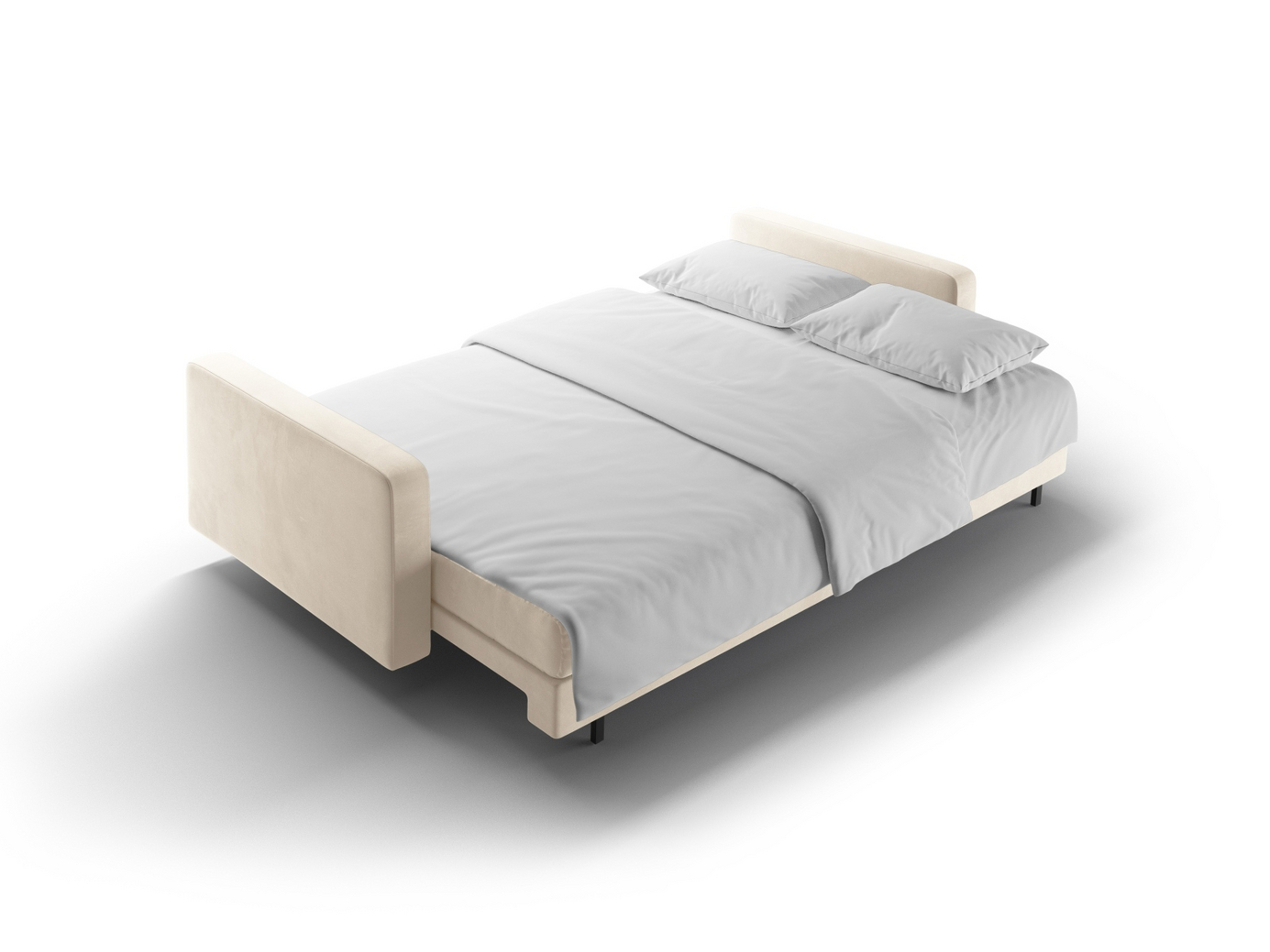 Cosmopolitan Design fløyelssovesofa med oppbevaring, "Bali", 3-seter, 222 × 84 × 105 cm, Bluvel, svarte metallben