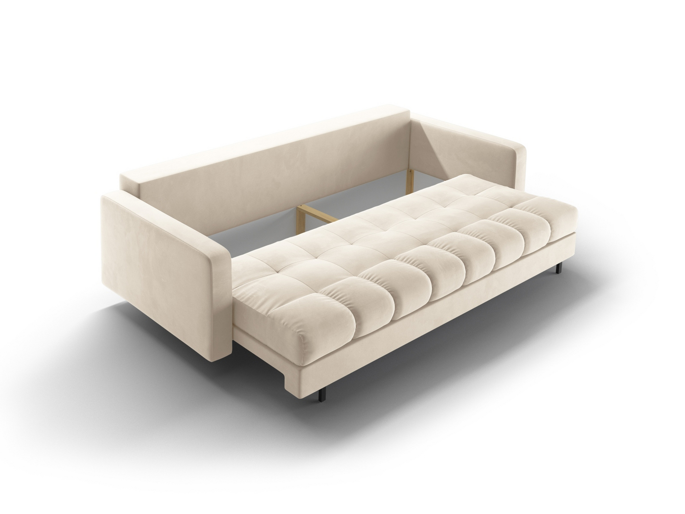 Cosmopolitan Design fløyelssovesofa med oppbevaring, "Bali", 3-seter, 222 × 84 × 105 cm, Bluvel, svarte metallben