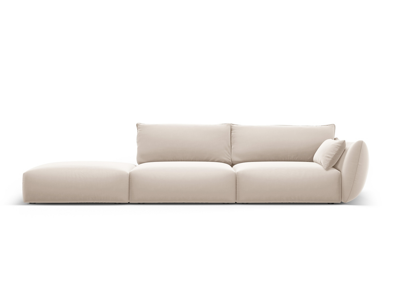 Cosmopolitan Design venstrevendt fløyelssofa, "Matera", 4-seter, 264 × 110 × 85 cm, Salvador, svarte plastben