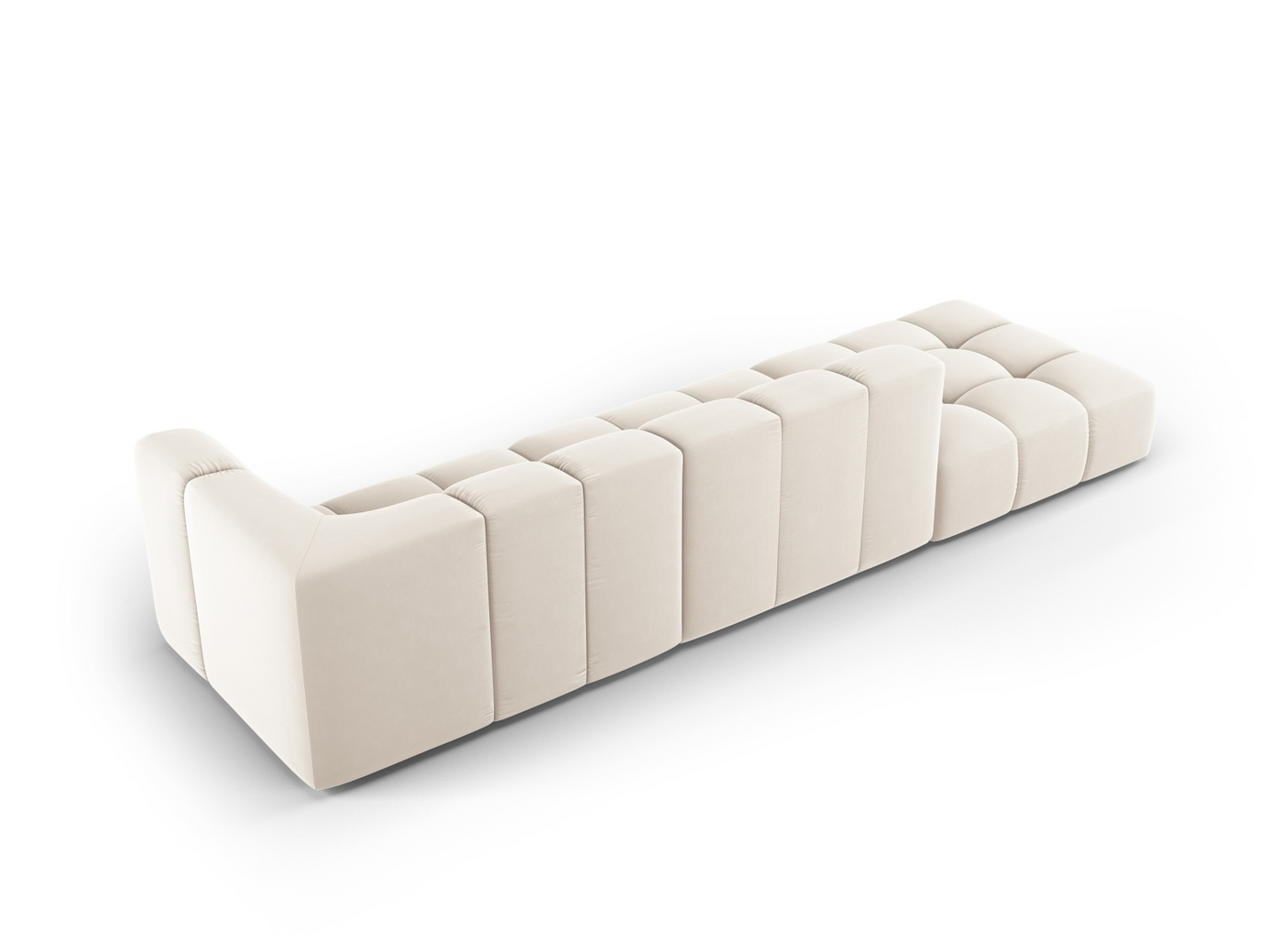 Cosmopolitan Design venstrevendt fløyelsmodulsofa, "Moritz", 4-seter, 293 × 96 × 70 cm, Bluvel, svarte plastben