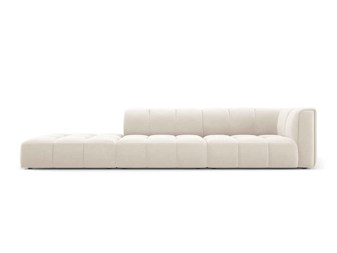 Cosmopolitan Design venstrevendt fløyelsmodulsofa, "Moritz", 4-seter, 293 × 96 × 70 cm, Bluvel, svarte plastben