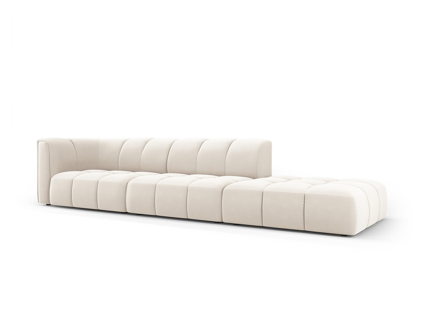 Cosmopolitan Design høyrevendt fløyelsmodulsofa, "Moritz", 4-seter, 293 × 96 × 70 cm, Bluvel, svarte plastben