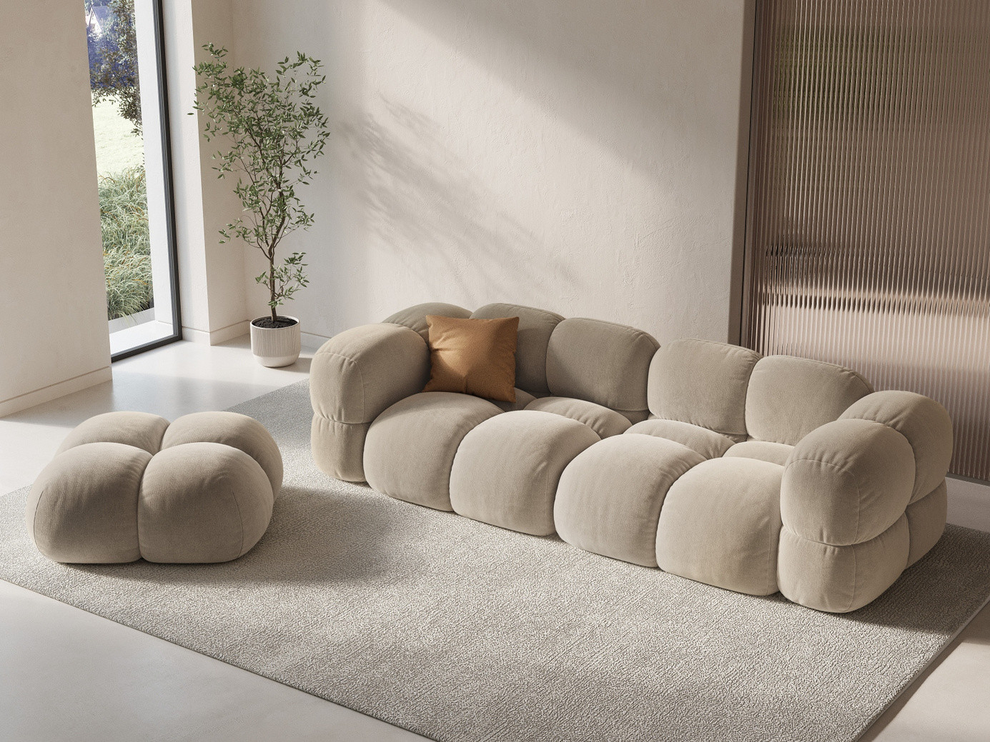 Cosmopolitan Design fløyelssofa, "Loretto", 4-seter, 250 × 100 × 68 cm, Vogue, svarte plastben