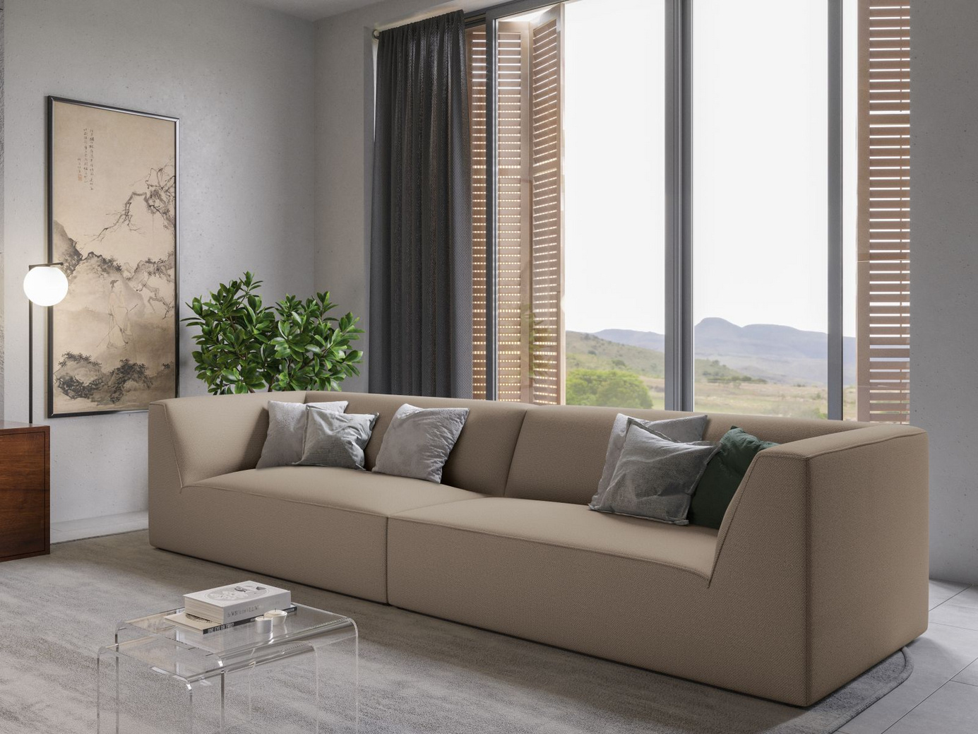 Cosmopolitan Design sofa, "Siena", 4-seter, 302 × 93 × 69 cm, Ottawa, svarte plastben