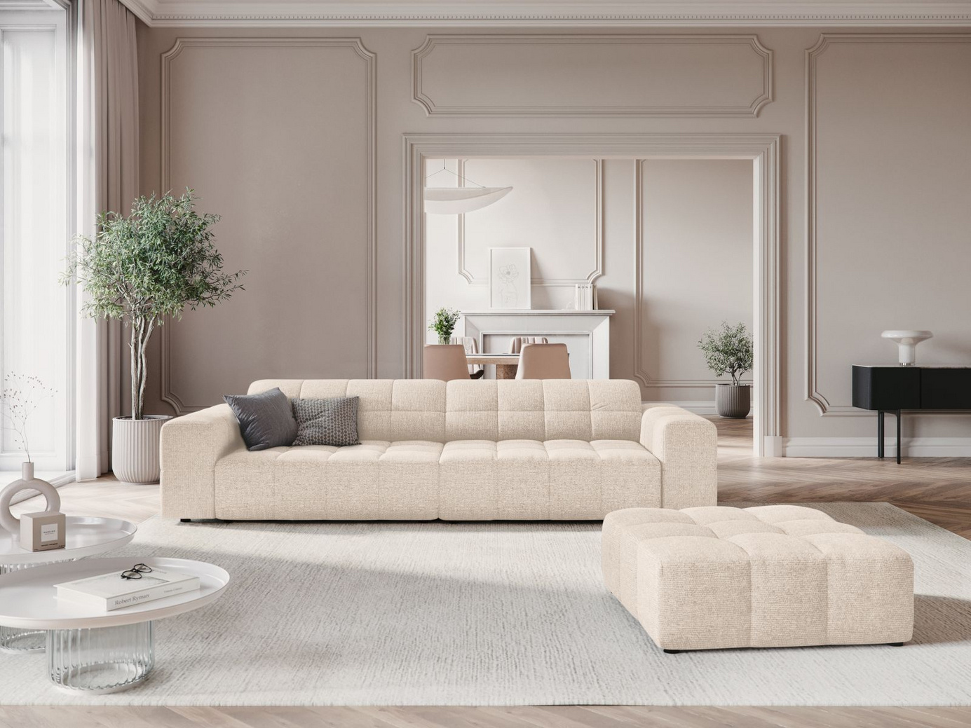 Cosmopolitan Design sofa, "Chicago", 4-seter, 252 × 102 × 78 cm, Haga, svarte plastben