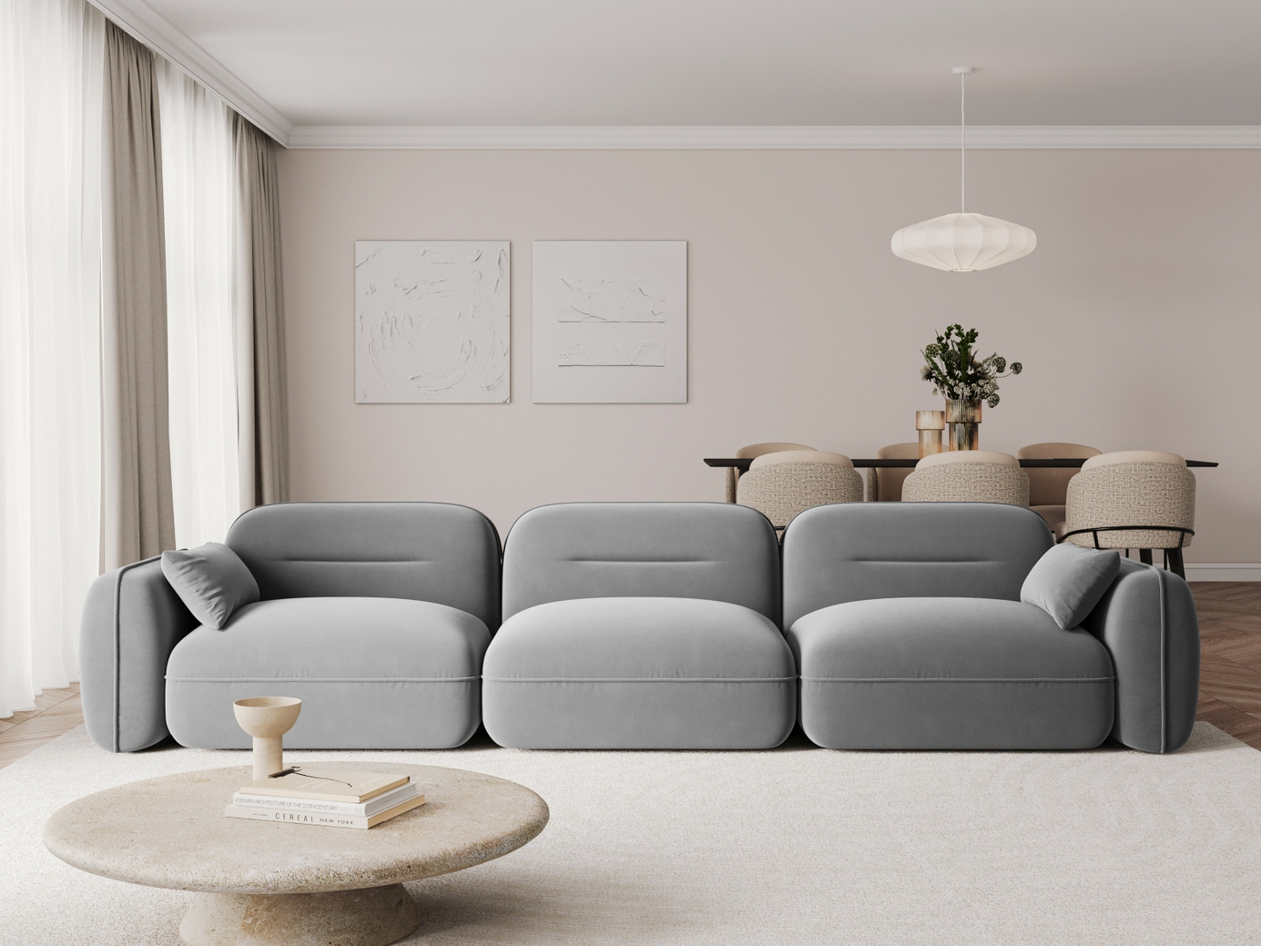 Cosmopolitan Design fløyelsmodulsofa, "Sydney", 4-seter, 320 × 90 × 70 cm, Casino, svarte plastben