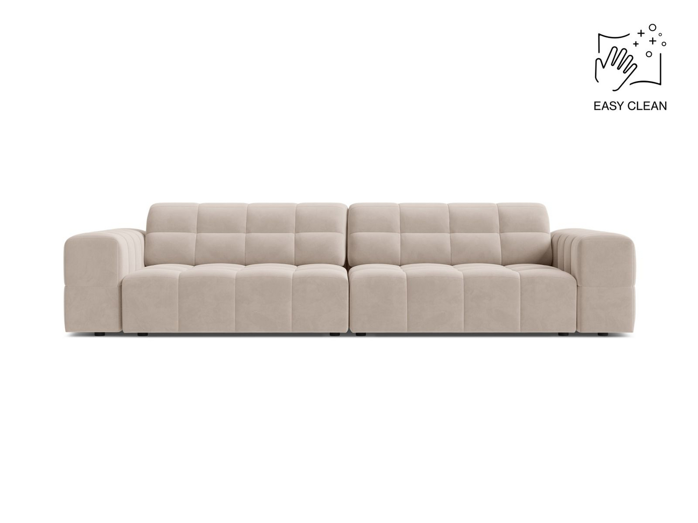 Cosmopolitan Design fløyelssofa, "Chicago", 4-seter, 252 × 102 × 78 cm, Venus, svarte plastben
