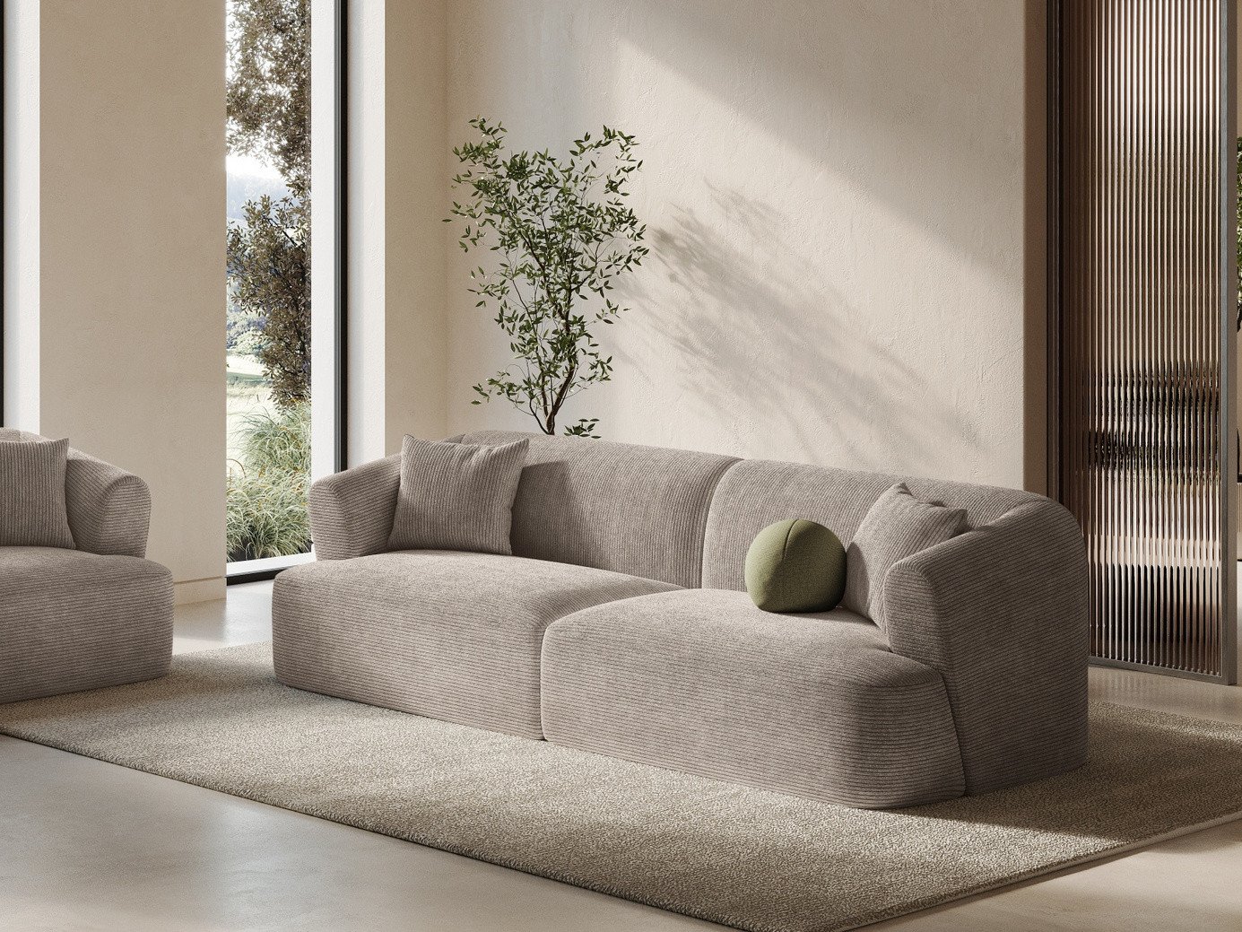 Cosmopolitan Design modulsofa, "Campi", 4-seter, 255 × 90 × 70 cm, Lincoln, svarte plastben